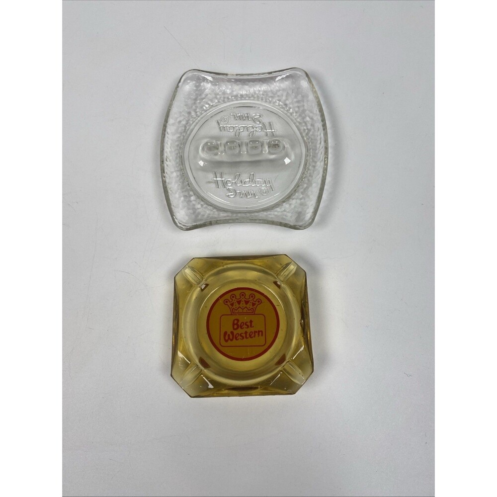 Vtg Holiday Inn Glass Textured And Best Western Golden Crown Ashtrays